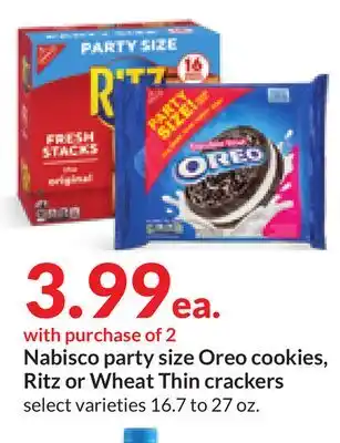 Hy-Vee Nabisco party size oreo cookies, ritz or wheat thin crackers offer