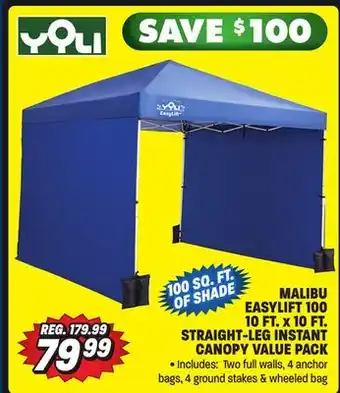 Big 5 Yoli malibu easylift 100 10' x 10' straight leg instant canopy value pack offer