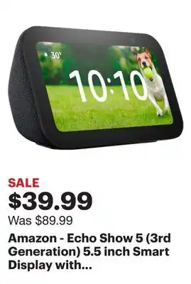 Best Buy Amazon - echo show 5 (3rd generation) 5.5 inch smart display with alexa - charcoal offer
