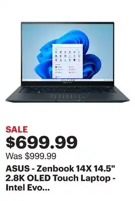Best Buy Asus - zenbook 14x 14.5 2.8k oled touch laptop - intel evo platform i7-13700h - 16gb memory - 512gb ssd - inkwell gray offer