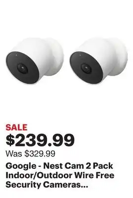 Best Buy Google - nest cam 2 pack indoor/outdoor wire free security cameras - snow offer