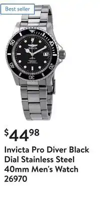 Walmart Invicta pro diver black dial stainless steel 40mm men's watch 26970 offer