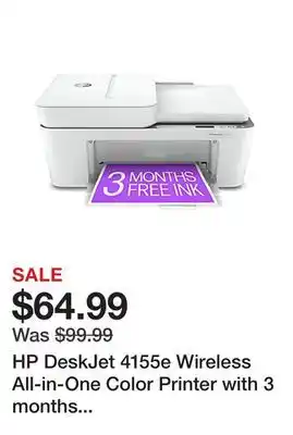 Office Depot Hp deskjet 4155e wireless all-in-one color printer with 3 months free ink with hp+ (26q90a) offer