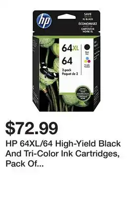 Office Depot Hp 64xl/64 high-yield black and tri-color ink cartridges, pack of 2, 3yp23an offer