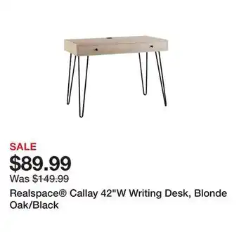 Office Depot Realspace callay 42w writing desk, blonde oak/black offer