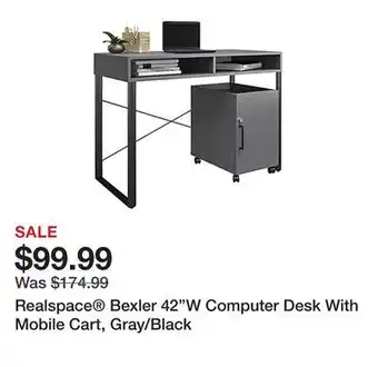 Office Depot Realspace bexler 42w computer desk with mobile cart, gray/black offer