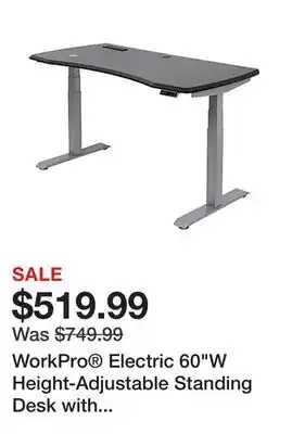 Office Depot Workpro electric 60w height-adjustable standing desk with wireless charging, black offer