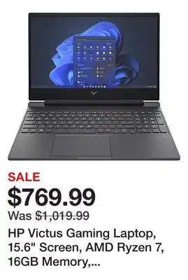 Office Depot Hp victus gaming laptop, 15.6 screen, amd ryzen 7, 16gb memory, 512gb solid state drive, windows 11, amd radeon rx 6500m grap offer