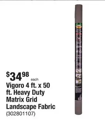 The Home Depot Vigoro 4 ft. x 50 ft. heavy duty matrix grid landscape fabric offer