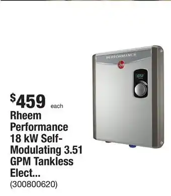 The Home Depot Rheem performance 18 kw self-modulating 3.51 gpm tankless electric water heater offer