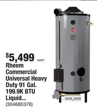 The Home Depot Rheem commercial universal heavy duty 91 gal. 199.9k btu liquid propane tank water heater offer