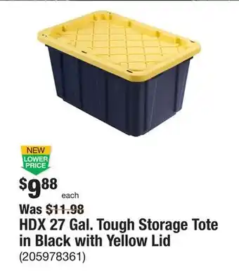 The Home Depot Hdx 27 gal. tough storage tote in black with yellow lid offer