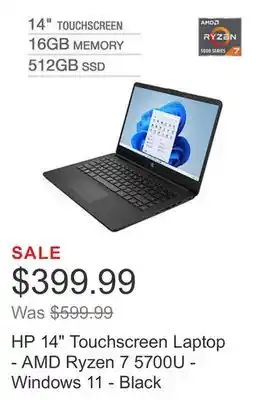 Costco Hp 14 touchscreen laptop - amd ryzen 7 5700u - windows 11 - black offer