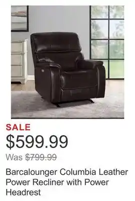 Costco Barcalounger columbia leather power recliner with power headrest offer