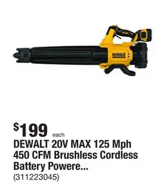 The Home Depot Dewalt 20v max 125 mph 450 cfm brushless cordless battery powered handheld leaf blower with (1) 5ah battery & charger offer