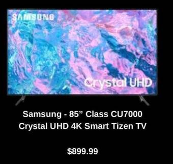 Best Buy Samsung - 85" Class CU7000 Crystal UHD 4K Smart Tizen TV offer
