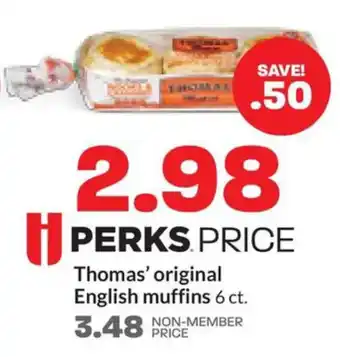 Hy-Vee Thomas' original English muffins 6 ct. offer