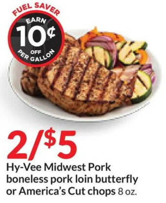 Hy-Vee Hy-Vee Midwest Pork boneless pork loin butterfly or America's Cut chops 8 oz. offer