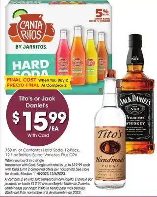 Ralphs Tito's or jack daniel's offer