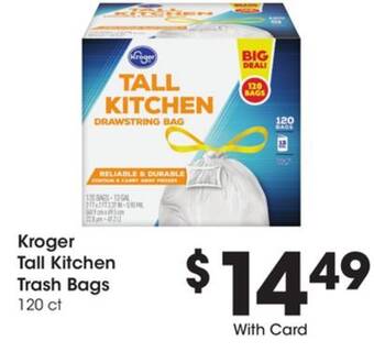 Ralphs Kroger tall kitchen trash bags offer