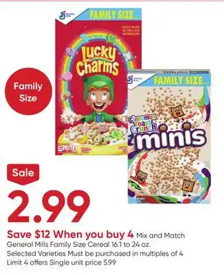 Stater Bros General mills family size cereal offer