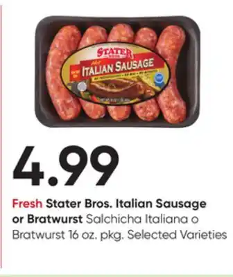 Stater Bros Stater bros. italian sausage or bratwurst offer
