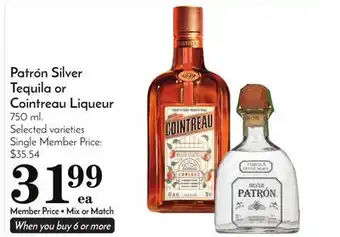 Pavilions Patrón silver tequila or cointreau liqueur offer