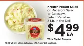 Food 4 Less Kroger potato salad or macaroni salad offer
