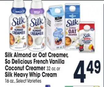 Jewel-Osco Silk almond or oat creamer, so delicious french vanilla coconut creamer 32 oz. or silk heavy whip cream 16 oz offer