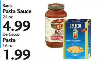 Sunset Foods Rao's Pasta Sauce, De Cecco Pasta offer