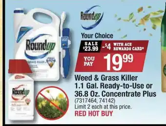 Ace Hardware Weed & Grass Killer 1.1 Gal. Ready-to-use Or 36.8 Oz. Concentrate Plus offer