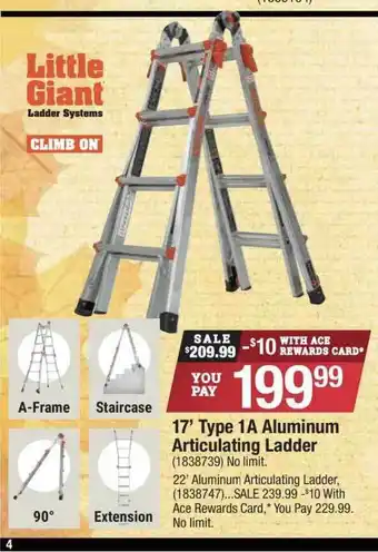 Ace Hardware Little Giant 17' Type 1a Aluminum Articulating Ladder offer
