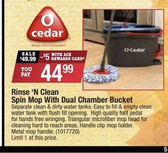 Ace Hardware Rinse 'n Clean Spin Mop With Dual Chamber Bucket offer