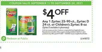 Publix Zyrtec, Zyrtec D Or Children's Zyrtec offer