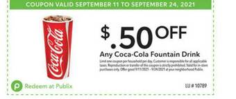 Publix Coca-cola Fountain Drink offer