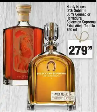 Super King Markets Hardy Noces D'or Sublime 50 Yr Cognac Or Herradura Seleccion Suprema Extra Añejo Taquila 750 Ml offer