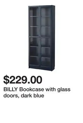 Ikea Billy bookcase with glass doors, dark blue offer