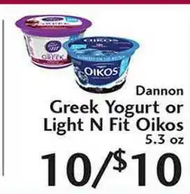 Sunset Foods Dannon Greek Yogurt Or Light N Fit Oikos offer