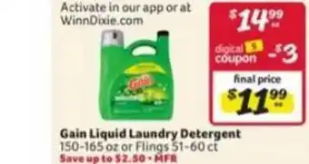 Winn Dixie Gain Liquid Laundry Detergent Or Flings offer