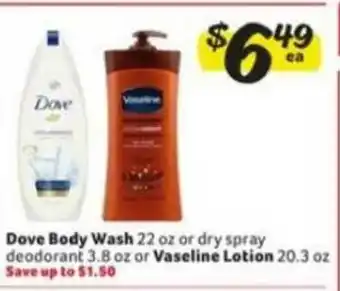 Winn Dixie Dove Body Wash Or Dry Spray Deodorant Or Vasiline Lotion offer