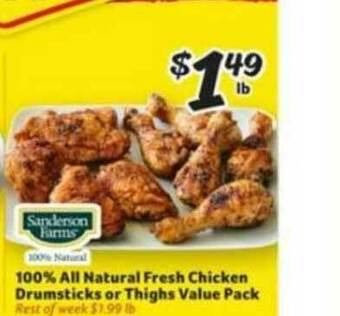 Winn Dixie 100% All Natural Fresh Chicken Drumsticks Or Thighs Value Pack offer