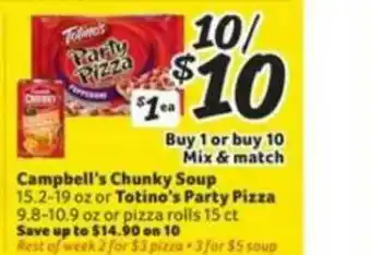 Winn Dixie Campbell's Chunky Soup Or Totino's Party Pizza Or Pizza Rolls offer