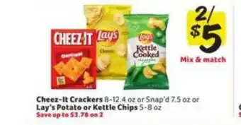 Winn Dixie Cheez-it Crackers Or Snap'd Or Lay's Potato Or Kettle Chips offer