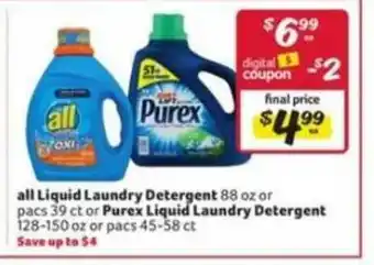 Winn Dixie All Liquide Laundry Detergent Or Purex Liquid Laundry Detergent offer