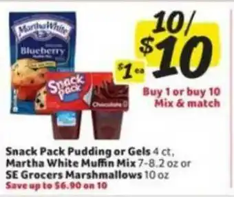 Winn Dixie Snack Pack Pudding Or Gels, Martha White Muffin Mix Or Se Grocers Marshmallows offer