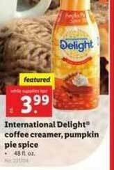 Lidl International Delight Coffee Creamer, Pumpkin Pie Spice offer