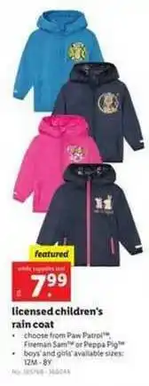 Lidl Licensed Children's Rain Coat offer
