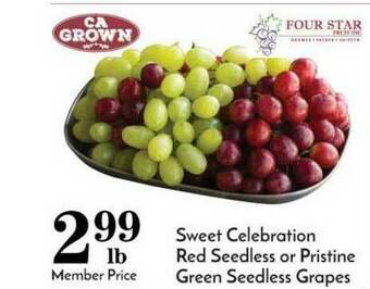 Pavilions Sweet Celebration Red Seedless Or Pristine Green Seedless Grapes offer