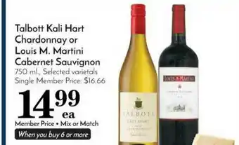Pavilions Talbott Kali Hart Chardonnay Or Louis M. Martini Cabernet Sauvignon offer