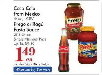 Pavilions Coca-cola From Mexico, Prego Or Ragú Pasta Sauce offer